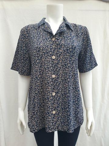 Vintage blouse, maat 40/42 - L/XL - donkerblauw - bloem- 90s beschikbaar voor biedingen