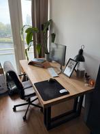 Bureau / Eettafel - Eikenhout & Metalen Onderstel, Ophalen, Eikenhout, 50 tot 100 cm, Landelijk