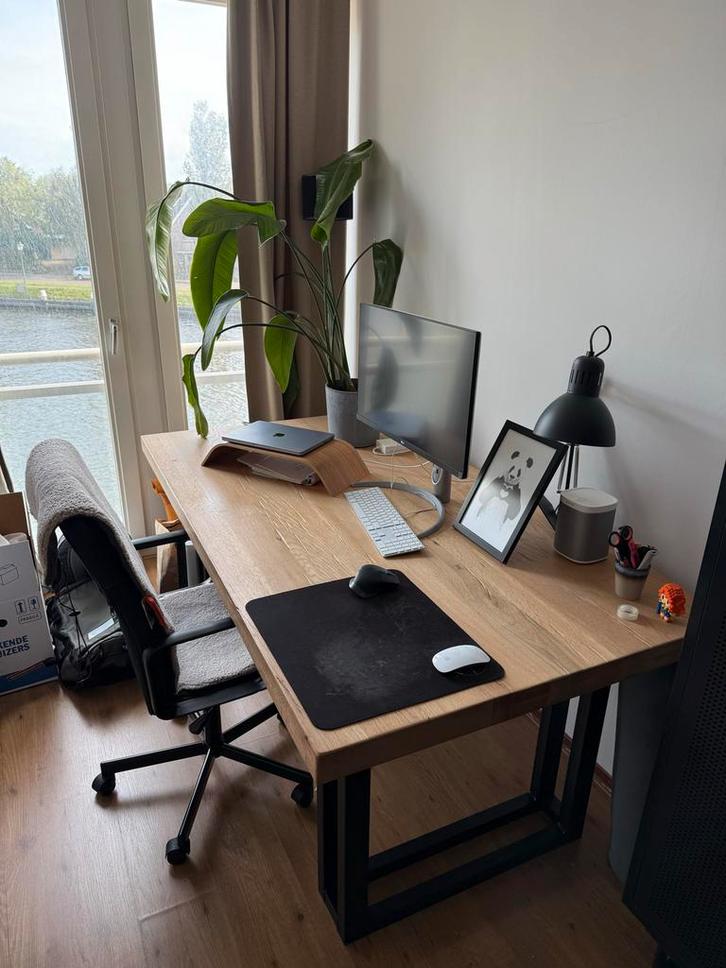 Bureau / Eettafel - Eikenhout & Metalen Onderstel, Huis en Inrichting, Tafels | Eettafels, 50 tot 100 cm, 150 tot 200 cm, Vier personen