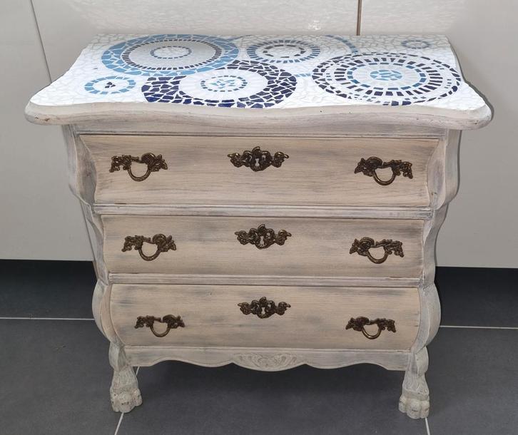 Ladekastje met mozaïek blad, Huis en Inrichting, Kasten | Dressoirs, Gebruikt, Minder dan 50 cm, 25 tot 50 cm, Met lade(s), Overige houtsoorten