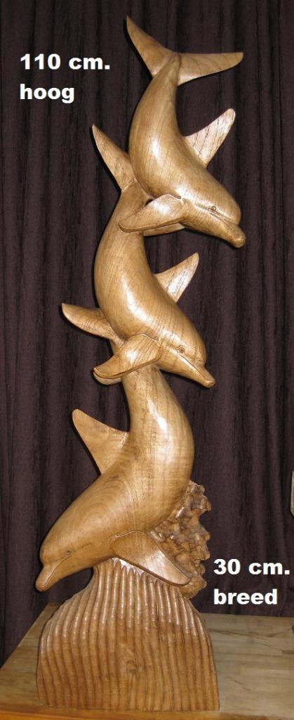 Massief houten dolfijnen, Antiek en Kunst, Kunst | Beelden en Houtsnijwerken, Ophalen