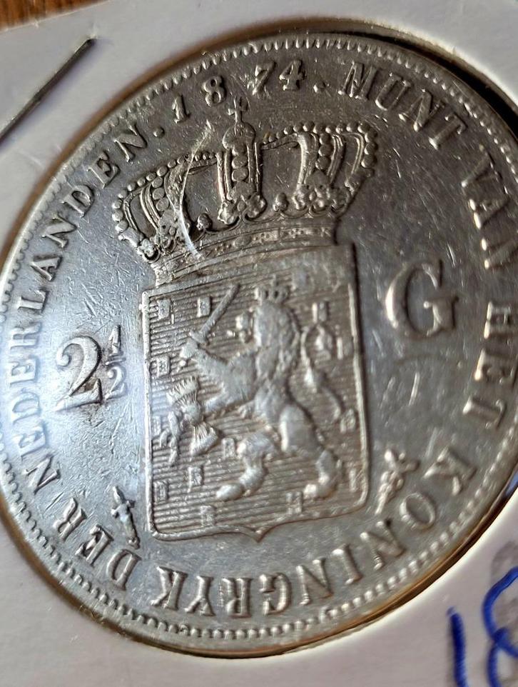 2.5 gulden 1874, Postzegels en Munten, Munten | Nederland, Losse munt, 2½ gulden, Koning Willem III, Zilver, Ophalen of Verzenden