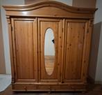 Grote grenen houten kledingkast met spiegel, Ophalen, Gebruikt, 50 tot 75 cm, 200 cm of meer
