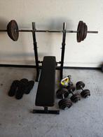 135 kg halterset inclusief halterbank met steunen, Ophalen, Gebruikt, Halterset