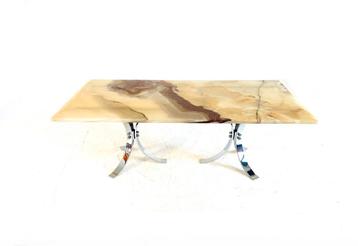 Vintage salontafel Onyx & chroom jaren ‘80 beschikbaar voor biedingen