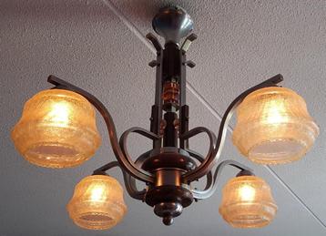 Vintage Art Deco Amsterdamse School kroonluchter/plafondlamp beschikbaar voor biedingen