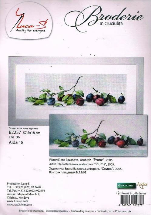 Cado luca groot borduurpakket  pruimen  2257, Hobby en Vrije tijd, Borduren en Borduurmachines, Nieuw, Borduurpakket, Handborduren