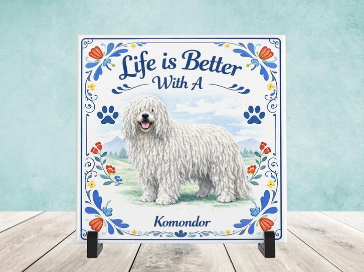 Life is Better With a Komondor - Tegel, Huis en Inrichting, Woonaccessoires | Tekstborden en Spreuken, Nieuw, Verzenden
