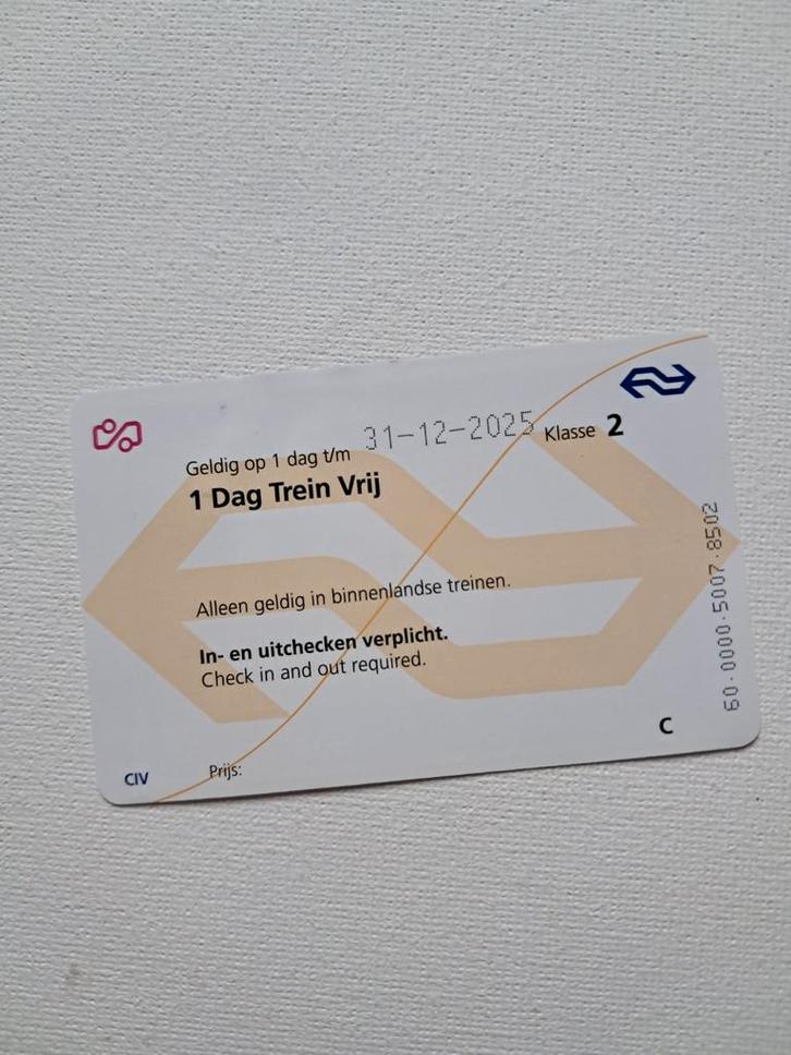 NS treinkaartje - 1 dag Trein Vrij - onbeperkt reizen, Tickets en Kaartjes, Trein, Bus en Vliegtuig, Eén persoon, Algemeen kaartje