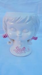 Vintage bloempot meisjeshoofd, wit met roze accenten. 7B3, Ophalen of Verzenden, Groenteplant, Halfschaduw, Minder dan 100 cm