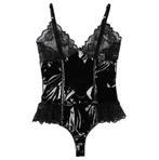 Zwart kunst leren kanten pakje / dames sexy lingerie wetlook, Verzenden, Zwart, Body of Korset