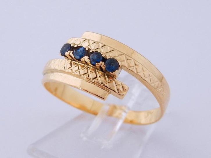 18 karaat Gouden Alliance Ring Damesring met 4 Saffieren, Sieraden, Tassen en Uiterlijk, Ringen, Nieuw, Dame, 17 tot 18, Goud