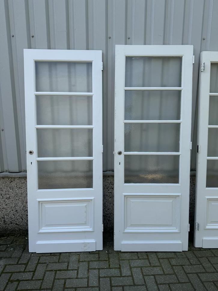 2 prachtige antieke binnendeuren met glas, Doe-het-zelf en Verbouw, Deuren en Horren, Zo goed als nieuw, Binnendeur, 200 tot 215 cm