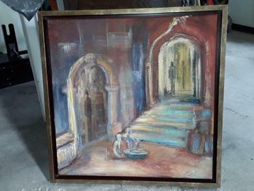 Te koop handgeschilderd schilderij compleet met lijst  beschikbaar voor biedingen