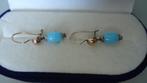Antiek gouden oorbellen met blauwe turquoise  pegels, Sieraden, Tassen en Uiterlijk, Oorbellen, Hangers, Blauw, Ophalen of Verzenden