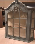 Vintage Blauwe (hang) Vitrinekast, Huis en Inrichting, Kasten | Vitrinekasten, Ophalen, Minder dan 50 cm, Gebruikt, Minder dan 100 cm