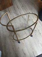 Gouden Dranktrolley met Glas, Huis en Inrichting, Tafelonderdelen, Minder dan 50 cm, Ophalen of Verzenden, Tafelblad, Ovaal