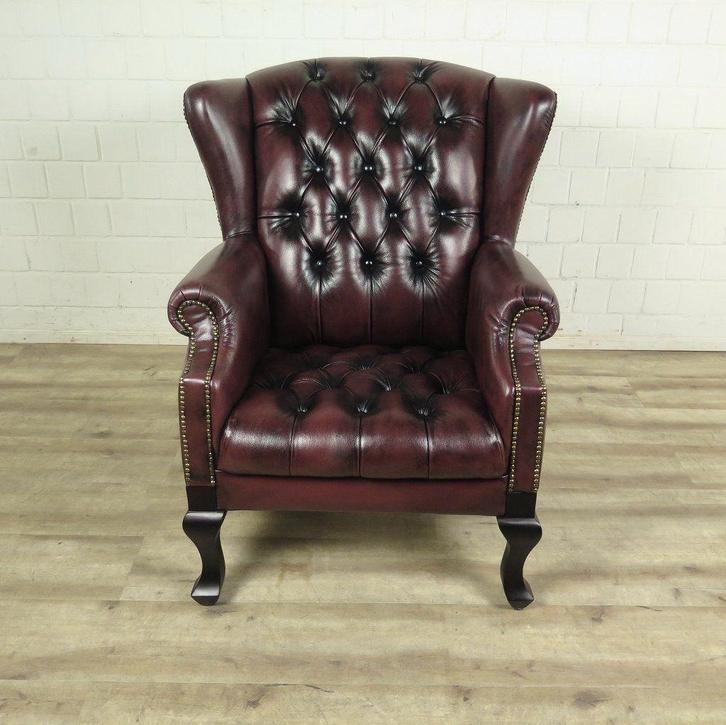 27820 Chesterfield Oorfauteuil Roodbruin, Huis en Inrichting, Fauteuils, Nieuw, Leer, 75 tot 100 cm, 75 tot 100 cm, Ophalen of Verzenden