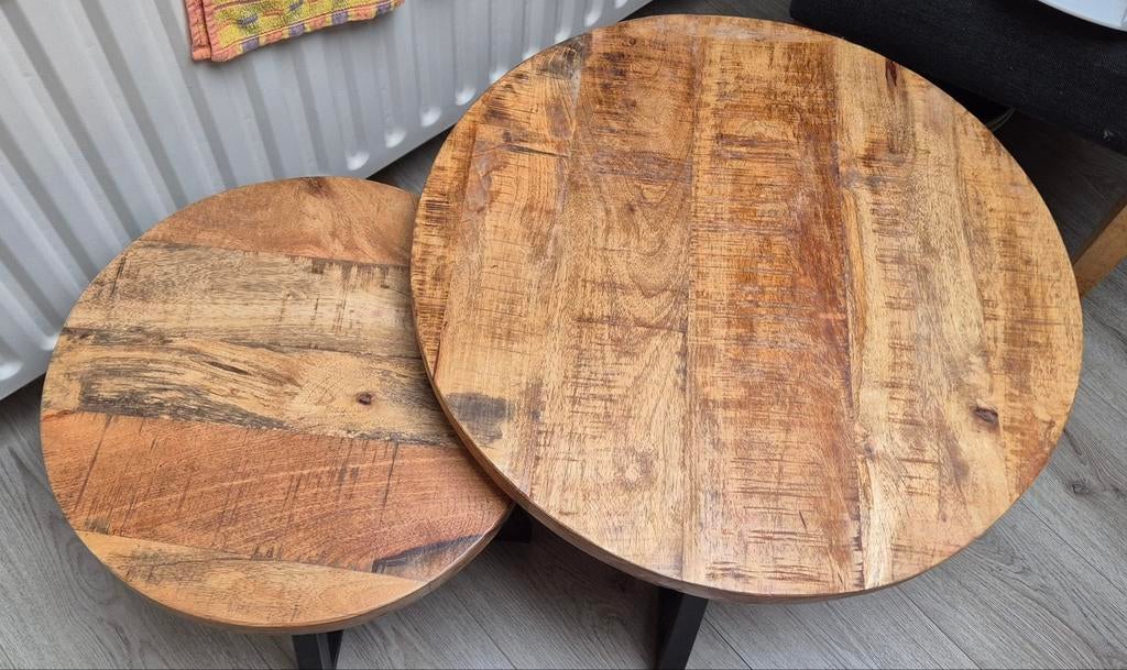 2 Salon Tafeltjes (van set van 3), Huis en Inrichting, Tafels | Salontafels, Gebruikt, 50 tot 100 cm, Rond, Minder dan 50 cm