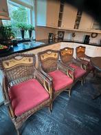 Rotan stoelen met rode kussens - set van vier, Gebruikt, Bruin, Riet of Rotan, Ophalen of Verzenden