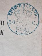 083) FISCAAL STEMPEL ZUID HOLLAND 50 C EXTRACT 1869, Postzegels en Munten, Postzegels | Thematische zegels, Overige thema's, Verzenden