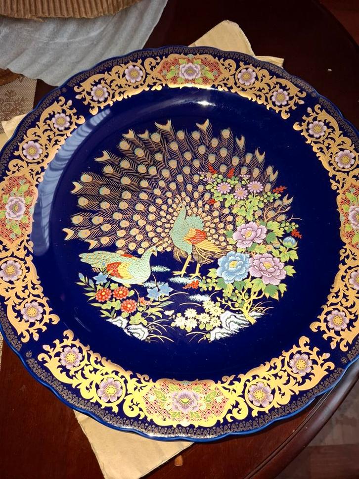 Decoratieve Blauwe Borden met Pauw 7stuks, Antiek en Kunst, Antiek | Schalen, Ophalen