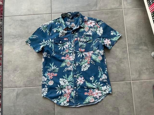 SuperDry overhemd met korte mouw maat L, Kleding | Heren, Overhemden, Zo goed als nieuw, Halswijdte 41/42 (L), Blauw, Ophalen of Verzenden