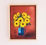 Schilderij ZONNENBLOEMEN IN VAAS 18x24 2x, Huis en Inrichting, Ophalen of Verzenden, Minder dan 50 cm, Schilderij, Minder dan 50 cm
