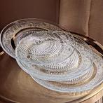 Glazen borden set / gebaksbord met uitbundig cirkel reliëf, Ophalen of Verzenden