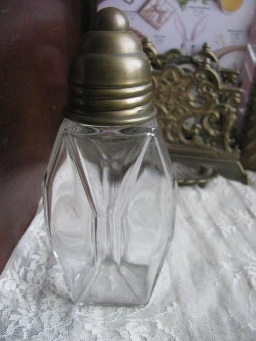 Oude Glazen Fles / Pot met Dop van Koper - Hoogte 15 cm, Antiek en Kunst, Curiosa en Brocante, Verzenden
