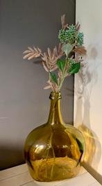 Decoratieve glazen vaas groengeel 40 cm, Overige kleuren, Ophalen of Verzenden, Minder dan 50 cm, Glas