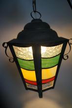 lantaarn antiek geel groen oranje glas lood hallamp zink, Minder dan 50 cm, Gebruikt, Ophalen of Verzenden, Glas