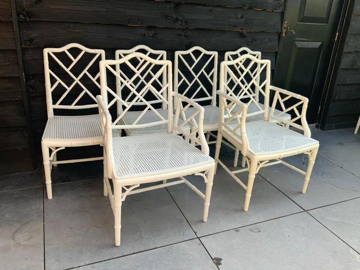 Chippendale Bamboe Stoelen met en zonder leuning, Huis en Inrichting, Stoelen, Gebruikt, Vijf, Zes of meer stoelen, Hout, Wit