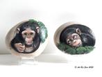 Uniek tweeluik van 2 apenkoppen geschilderd op steen, Ophalen of Verzenden