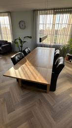 Massief eikenhouten tafel met twee aanzetstukken 4 stoelen, Huis en Inrichting, Tafels | Eettafels, Ophalen, Gebruikt, Eikenhout