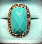 Schitterende zilveren ring met een turkoois en marcasietjes, 18 tot 19, Nieuw, Met edelsteen, Dame