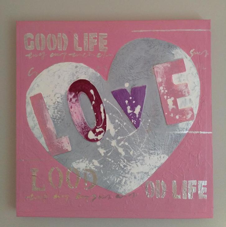 Schilderij roze LOVE, Huis en Inrichting, Woonaccessoires | Schilderijen, Tekeningen en Foto's, Zo goed als nieuw, Schilderij