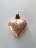 Vintage Jaren '90 Glazen Kerstbal Hartje Zalm Roze / Zilver, Ophalen of Verzenden, Gebruikt
