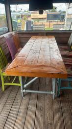 Robuuste Steigerhouten stamtafel tafel met 7 stoelen, Huis en Inrichting, Tafels | Eettafels, Ophalen, 50 tot 100 cm, Zo goed als nieuw