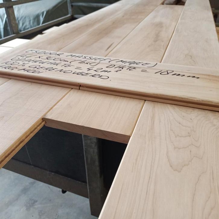 massief esdoorn houten vloer, 42m2, 16,5cm br, 100% gerefurb, Doe-het-zelf en Verbouw, Vloerdelen en Plavuizen, Zo goed als nieuw