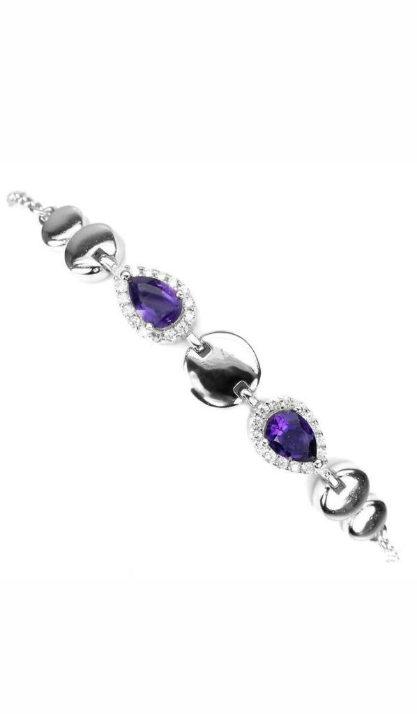 Zilveren armband met natuurlijke amethist, Sieraden, Tassen en Uiterlijk, Armbanden, Nieuw, Zilver, Zilver, Met edelsteen, Ophalen of Verzenden