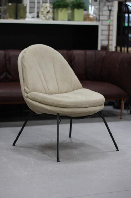 Luxe fauteuil Curtis Jess Design leer naturel beige, Huis en Inrichting, Fauteuils, Zo goed als nieuw, Leer, Metaal, 50 tot 75 cm