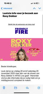 2 kaarten roxy dekker 29-11 20:00 normale prijs, Tickets en Kaartjes, Concerten | Pop, Twee personen