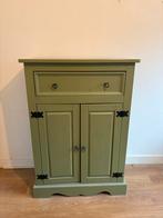 Groene houten kast met lade en planken, Ophalen, Gebruikt, 70 tot 120 cm, 120 tot 170 cm