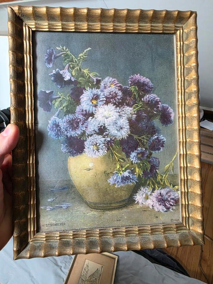 Oude Tekening met Bloemen in Lijst, Antiek en Kunst, Kunst | Schilderijen | Klassiek, Ophalen