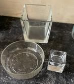 Glazen Schaaltje, Waxinelichthouder & Accubak, Huis en Inrichting, Ophalen, Gebruikt, Schaal, Rond
