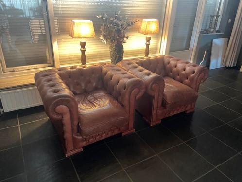 2 Chesterfield Fauteuils Bendic Cognac, Huis en Inrichting, Fauteuils, Gebruikt, Leer, 75 tot 100 cm, Ophalen of Verzenden