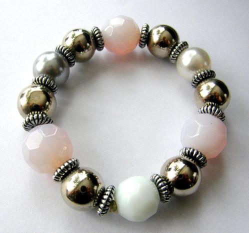Prachtige Rozenkwarts Opaliet halfedelstenen armband, Sieraden, Tassen en Uiterlijk, Armbanden, Zo goed als nieuw, Met edelsteen