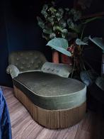 Vintage Chaise Longue - Groen Velvet, Ophalen, Eenpersoons, Stof, Minder dan 150 cm