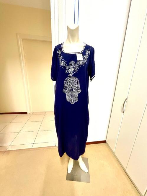 Lange Kaftan Jurk – Donkerblauw met Hand van Fatima Print, Kleding | Dames, Jurken, Zo goed als nieuw, Maat 42/44 (L), Blauw, Onder de knie
